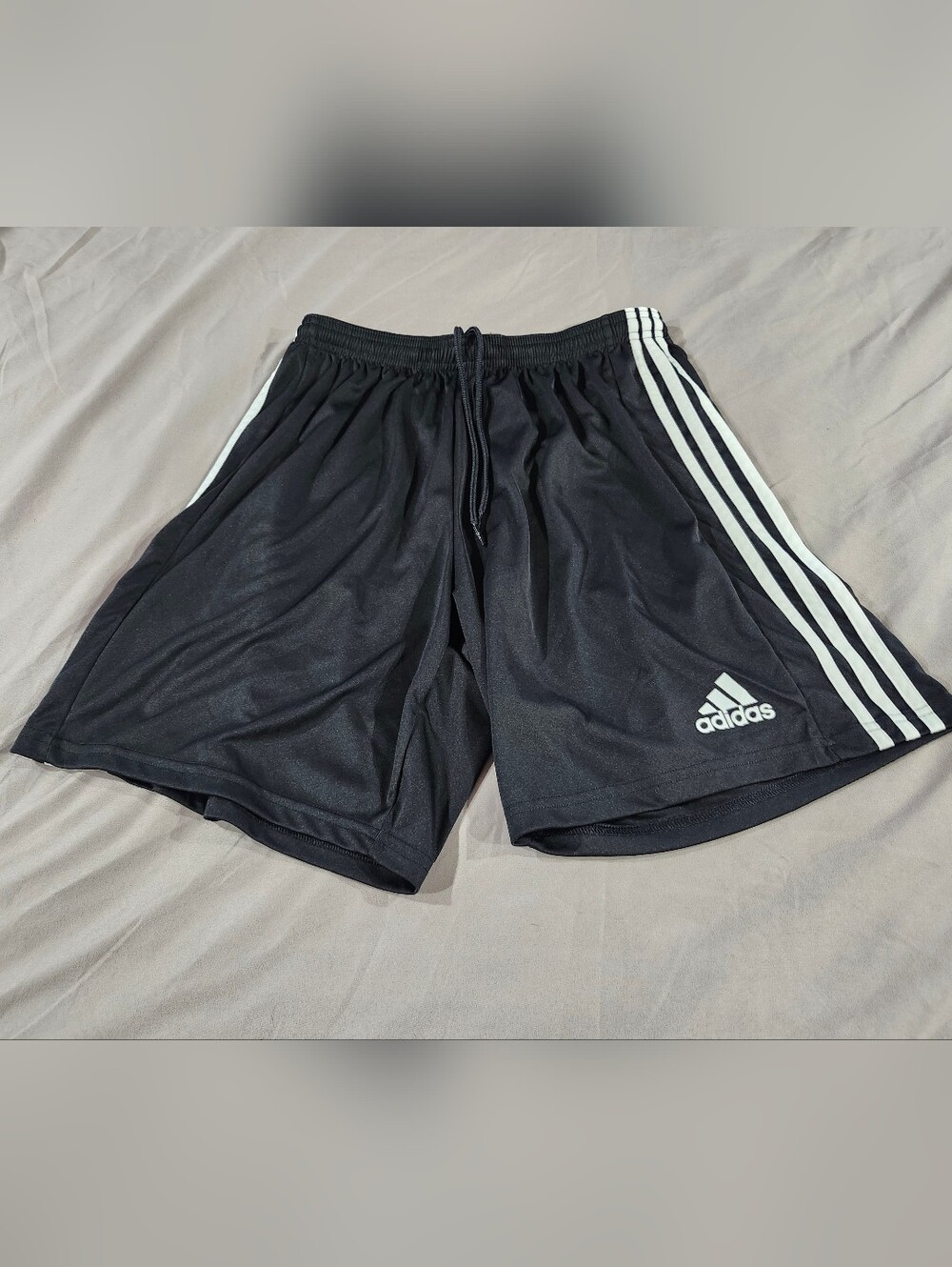 adidas Men’s Black Athletic Shorts with White Side Stripes and Logo Size Medium